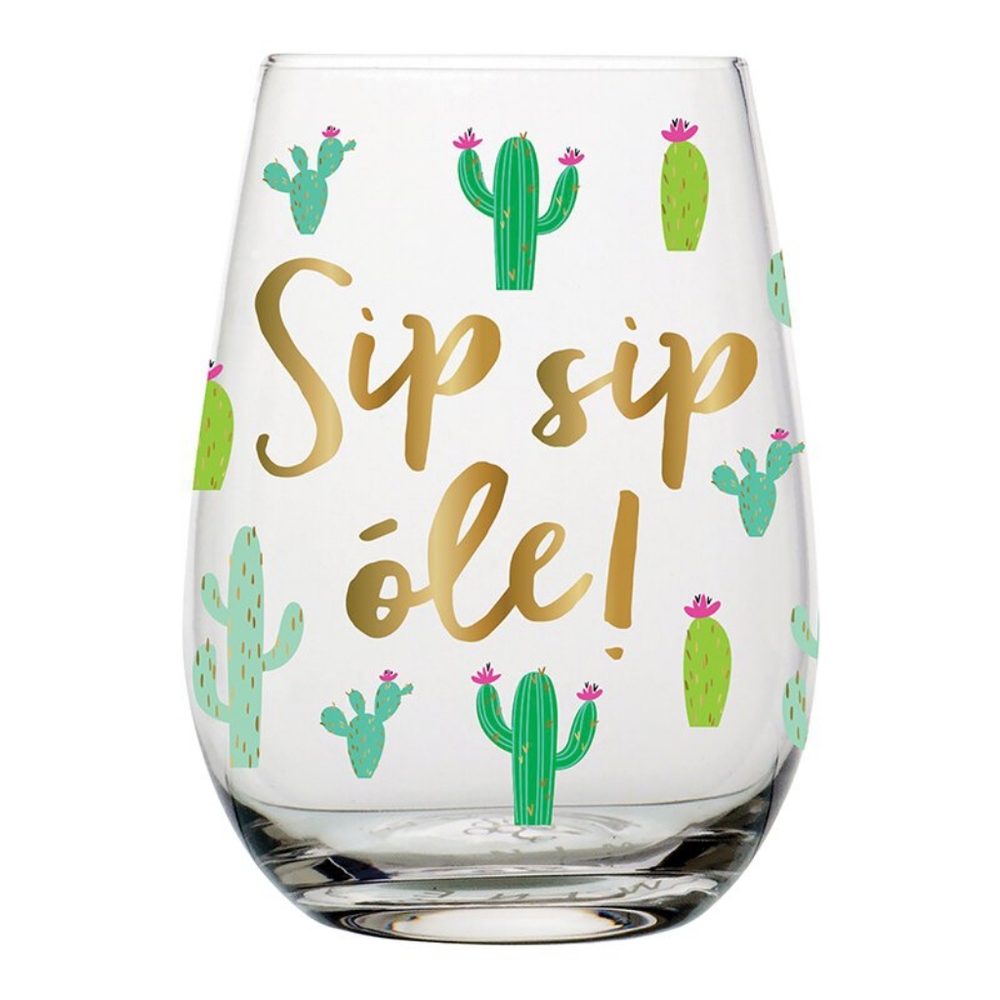 (2) Stemless Wine Glasses "Sip Sip Óle"